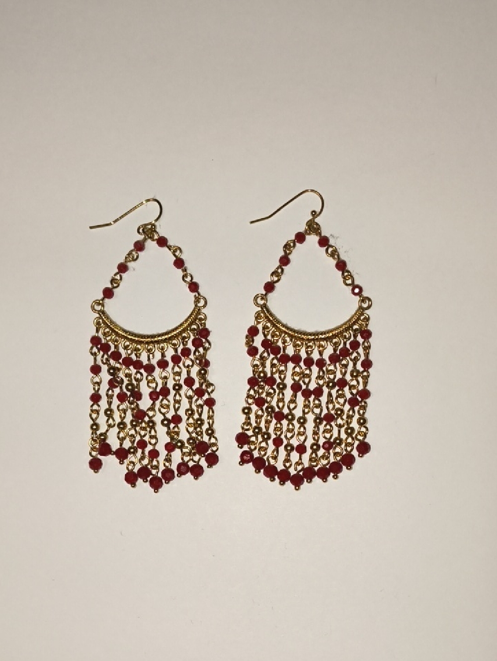 Gold-Tone Red Beaded Chandelier Earrings - Women Jewelry